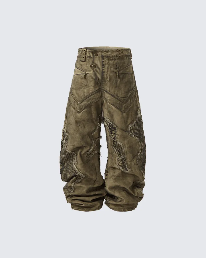Tactical Textured Wide-Leg Cargo Pants sold by KIIKIO