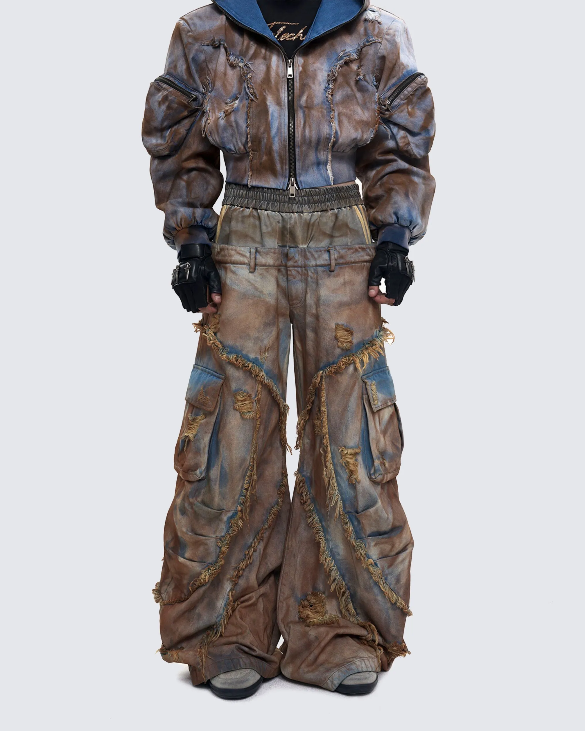 Wasteland Mud-Dyed Layered Wide-Leg Jeans sold by KIIKIO product image thumbnail 3