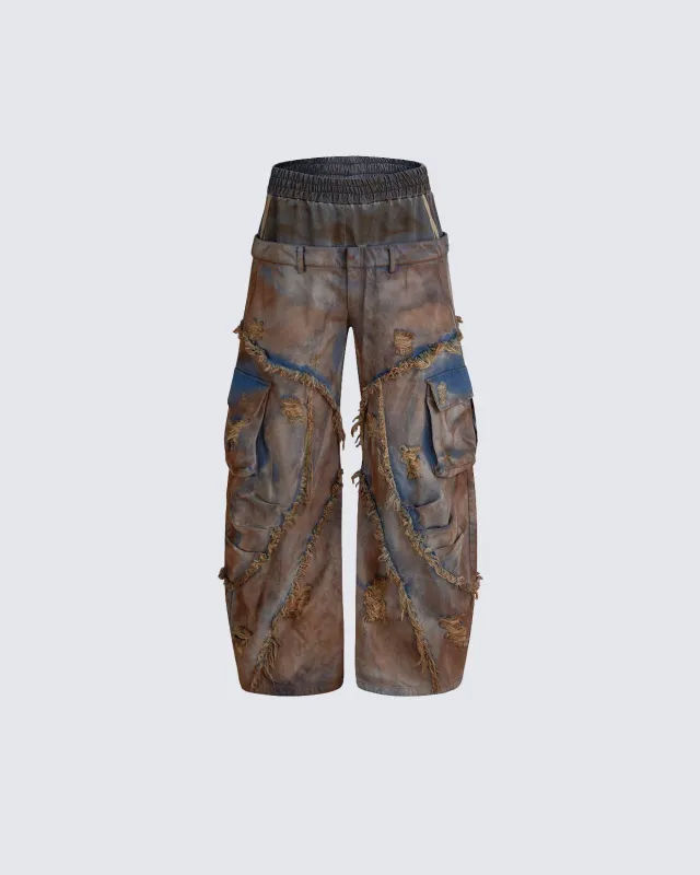 Wasteland Mud-Dyed Layered Wide-Leg Jeans made by KIIKIO