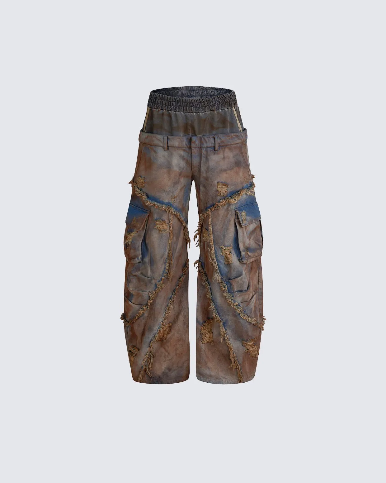 Wasteland Mud-Dyed Layered Wide-Leg Jeans sold by KIIKIO