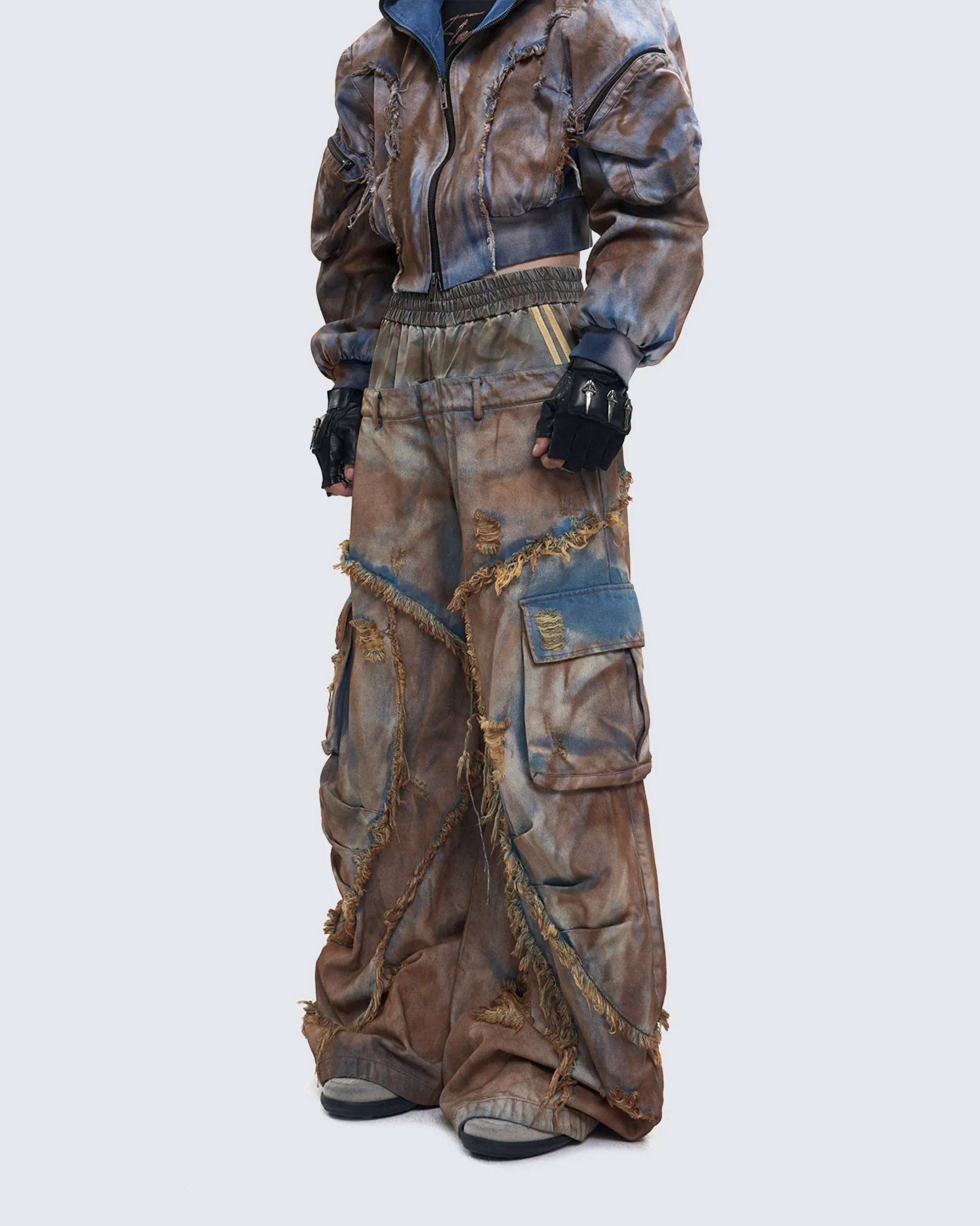 Wasteland Mud-Dyed Layered Wide-Leg Jeans sold by KIIKIO product image thumbnail 5