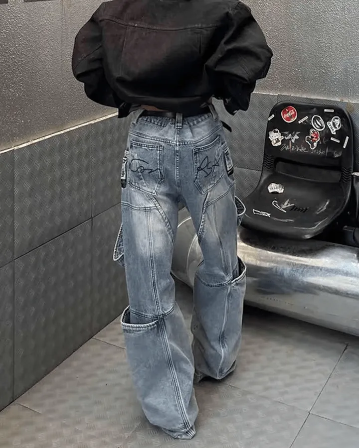 Multi-Zip Techwear Cargo Denim Pants sold by KIIKIO product image thumbnail 2