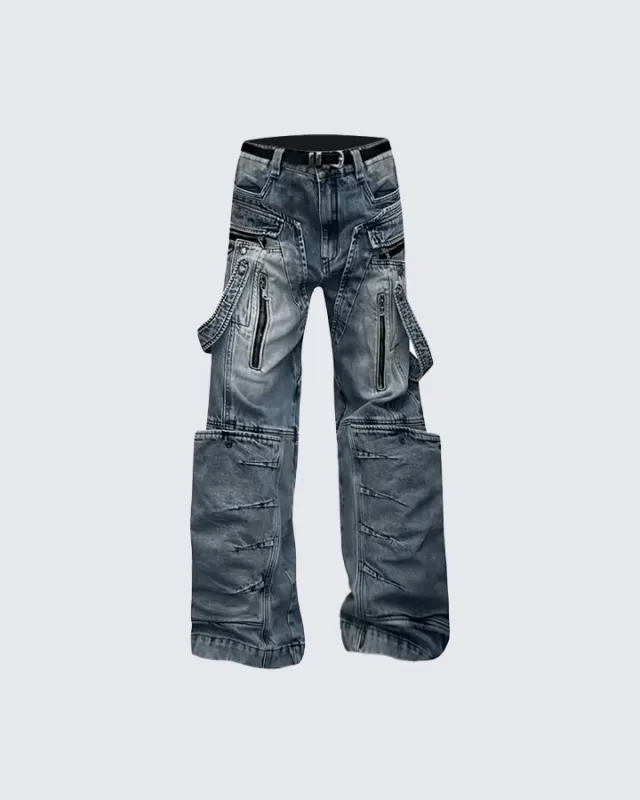 Multi-Zip Techwear Cargo Denim Pants sold by KIIKIO