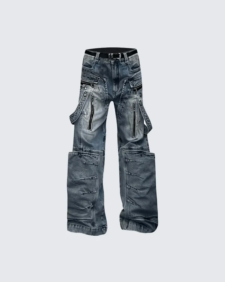 Multi-Zip Techwear Cargo Denim Pants sold by KIIKIO