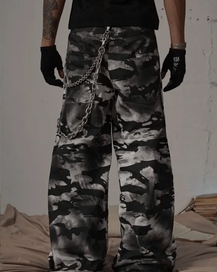 Reflective Camouflage Wide-Leg Cargo Pants sold by KIIKIO product image thumbnail 2