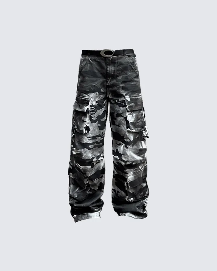 Reflective Camouflage Wide-Leg Cargo Pants sold by KIIKIO product image thumbnail 5