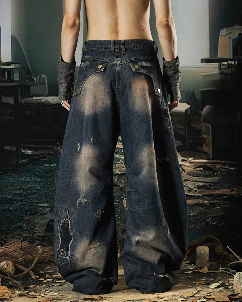 Deconstructed Washed Patchwork Blade-Cut Jeans sold by KIIKIO product image thumbnail 4