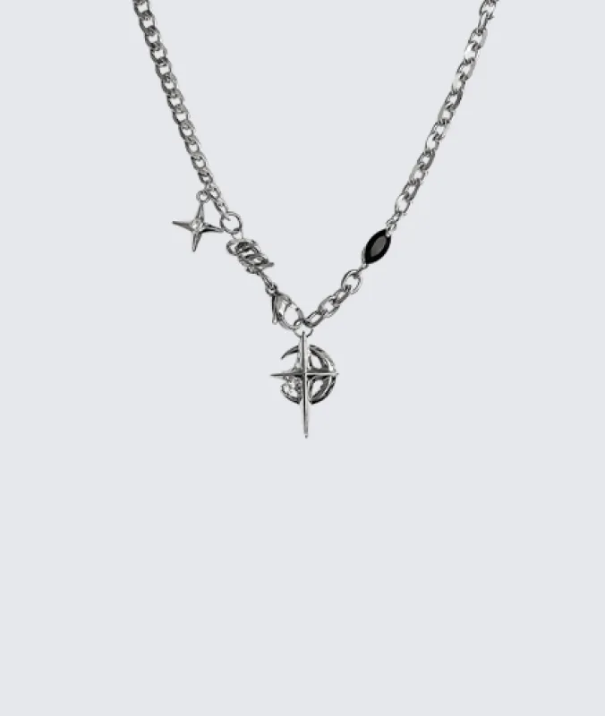 Silver Star Chain Necklace Punk Style Accessory sold by KIIKIO