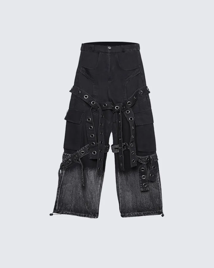 Punk Strap Eyelet Wide-Leg Cargo Pants sold by KIIKIO product image thumbnail 5