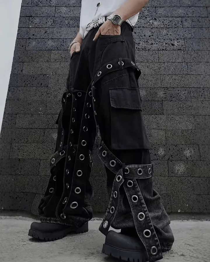 Punk Strap Eyelet Wide-Leg Cargo Pants sold by KIIKIO product image thumbnail 2