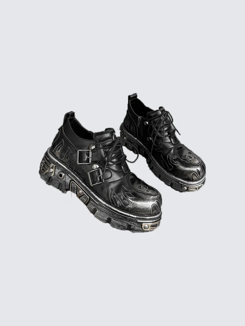 Gothic Skull Flame Buckle Platform Boots sold by KIIKIO product image thumbnail 3