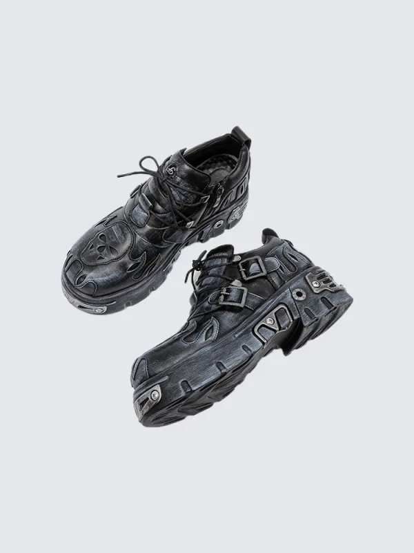 Gothic Skull Flame Buckle Platform Boots sold by KIIKIO