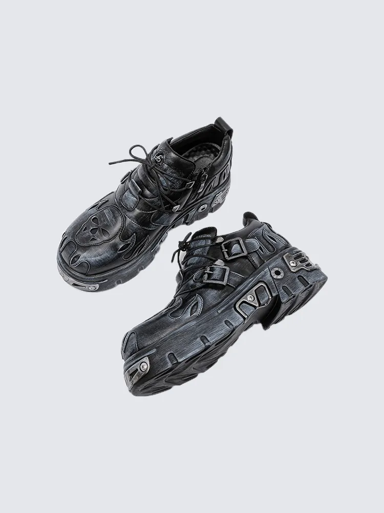 Gothic Skull Flame Buckle Platform Boots sold by KIIKIO