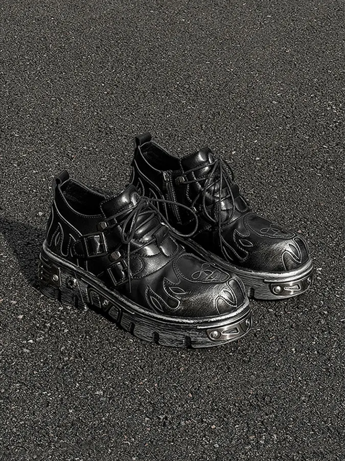 Gothic Skull Flame Buckle Platform Boots sold by KIIKIO product image thumbnail 2