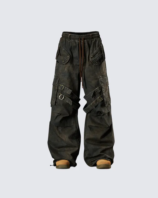 Washed Pleated Utility Cargo Pants sold by KIIKIO