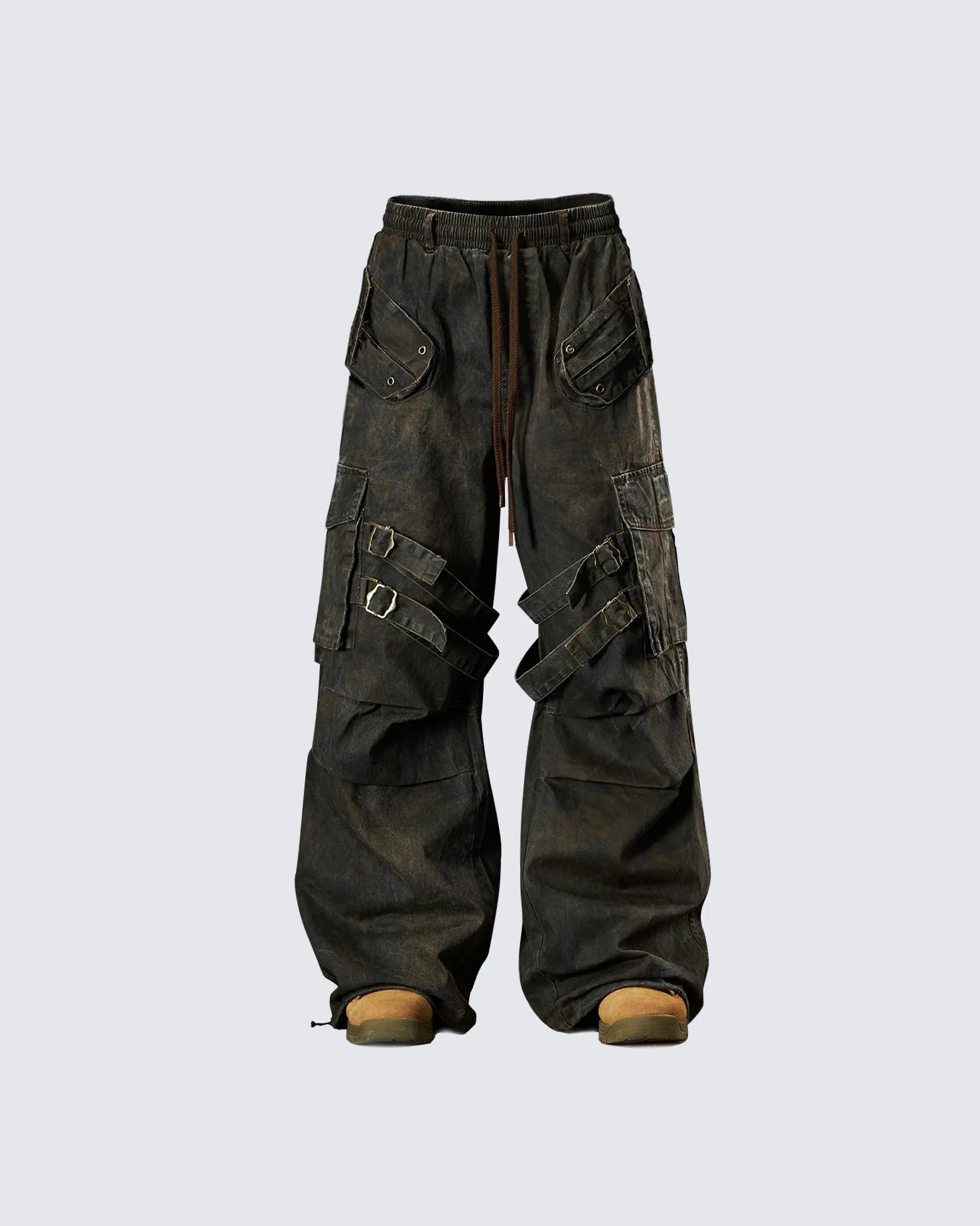 Washed Pleated Utility Cargo Pants sold by KIIKIO