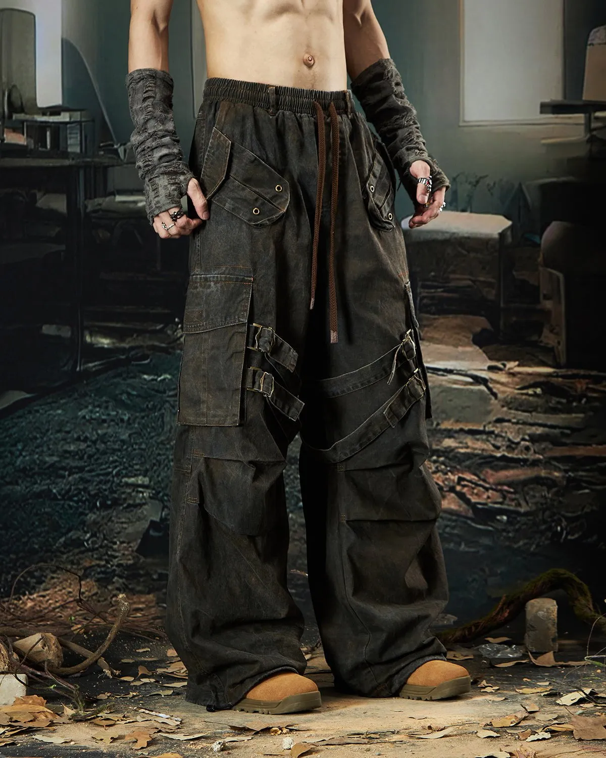 Washed Pleated Utility Cargo Pants sold by KIIKIO product image thumbnail 3