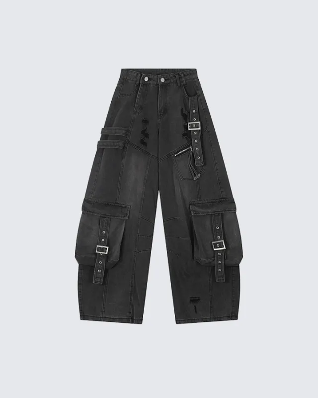 Ripped Denim Cargo Pants – Street Style sold by KIIKIO