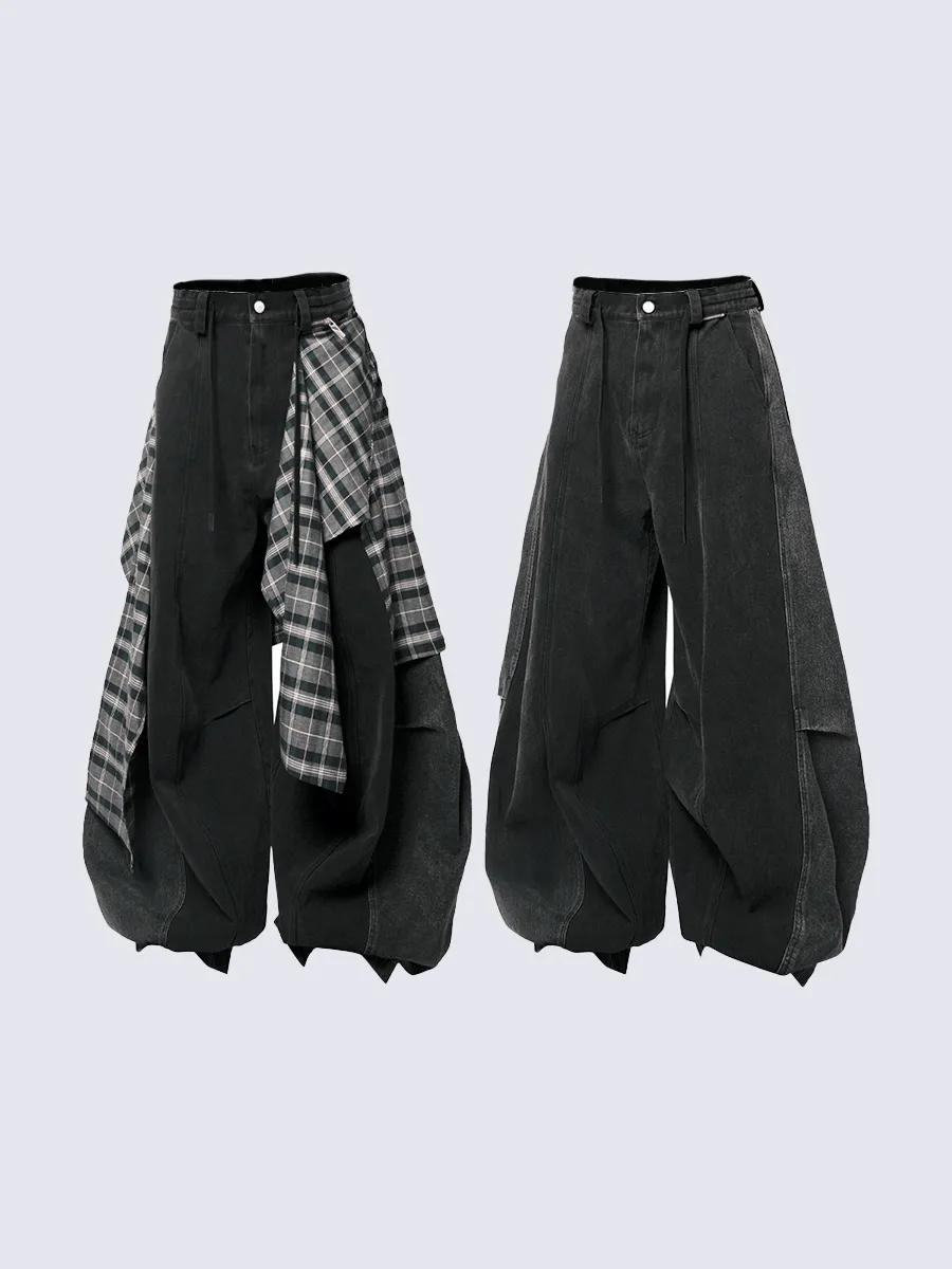 Detachable Plaid Layer Wide-Leg Pants sold by KIIKIO product image thumbnail 5
