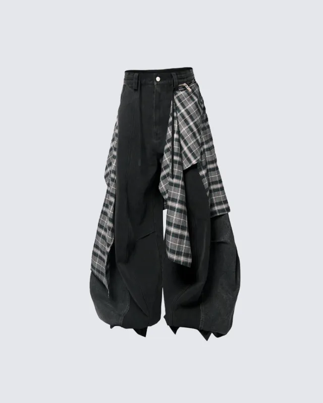 Detachable Plaid Layer Wide-Leg Pants sold by KIIKIO