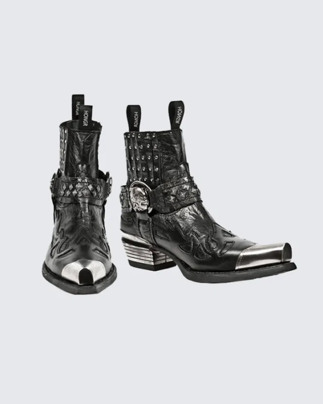 Skull Studded Western Ankle Boots – Gothic Cowboy Style sold by KIIKIO