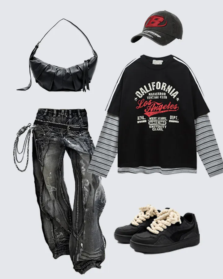 Layered Sleeve Graphic Tee – Vintage Style sold by KIIKIO product image thumbnail 2