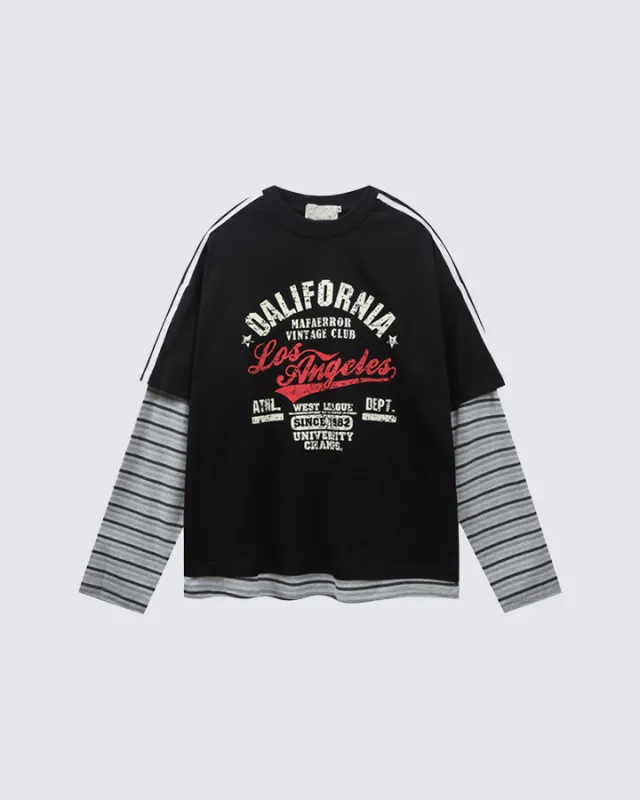 Layered Sleeve Graphic Tee – Vintage Style sold by KIIKIO