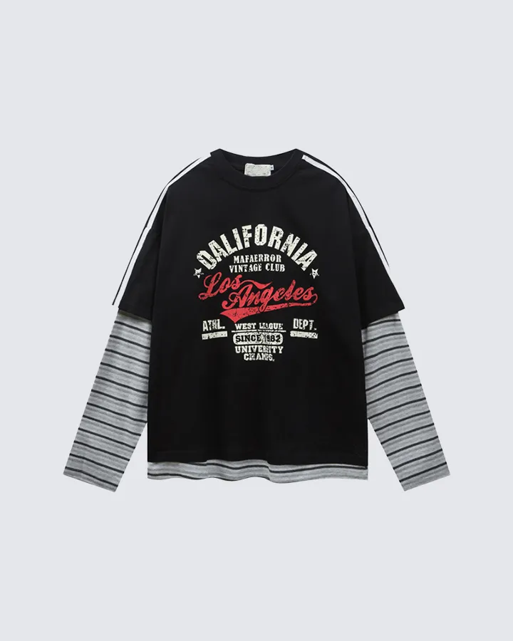 Layered Sleeve Graphic Tee – Vintage Style sold by KIIKIO