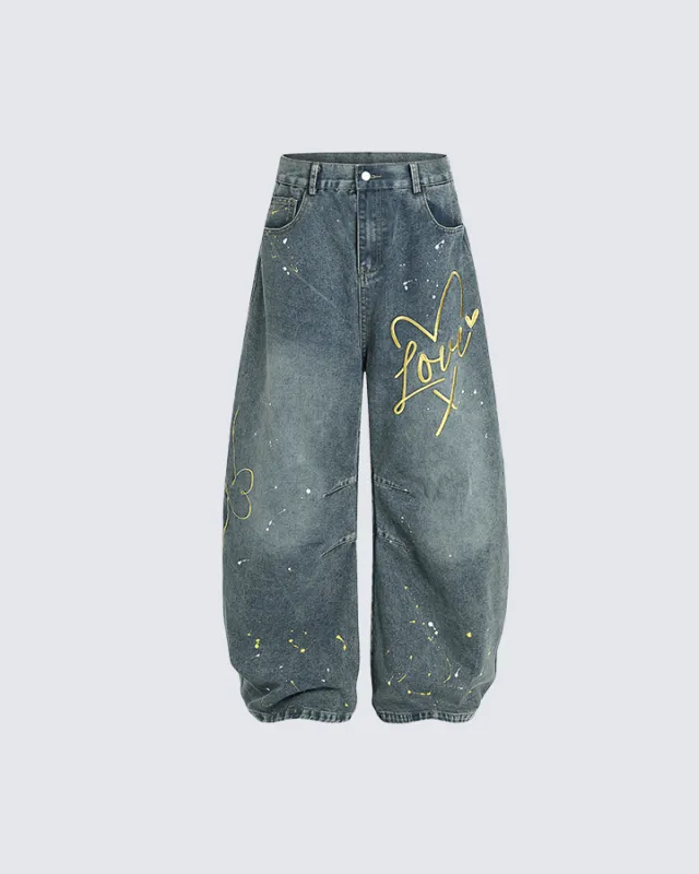 Graffiti Print Elastic Cuff Baggy Jeans sold by KIIKIO