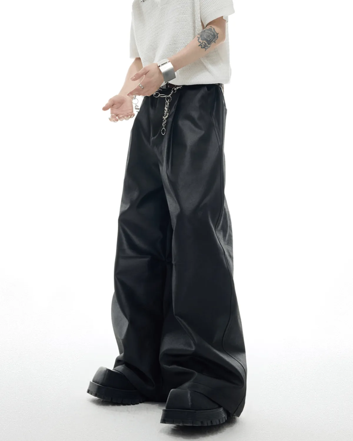 Minimalist Wide-Leg Trousers with Chain Pendant sold by KIIKIO product image thumbnail 2