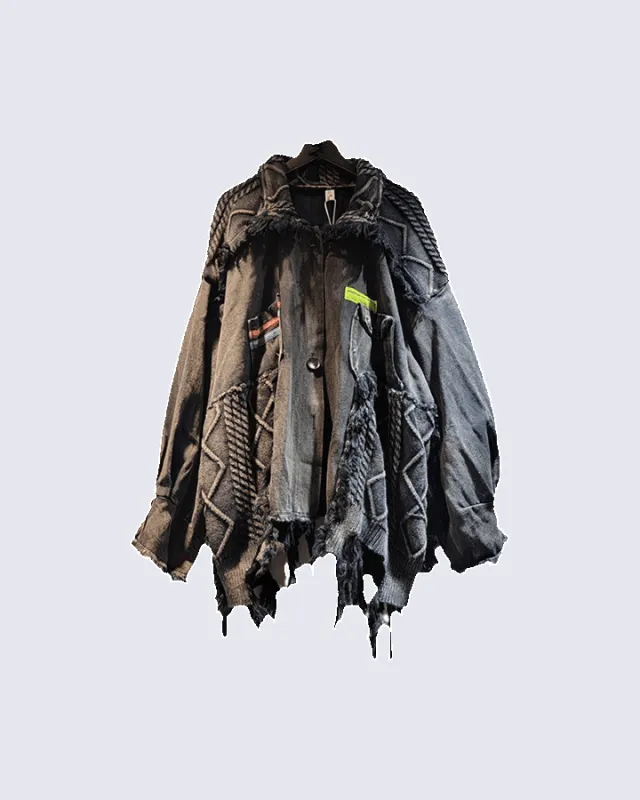 Distressed Patchwork Deconstructed Denim Jacket sold by KIIKIO