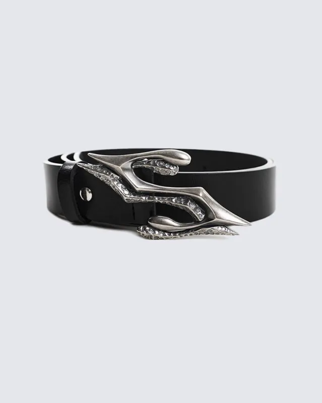 Snake-Style Black Leather Belt with Silver Buckle sold by KIIKIO