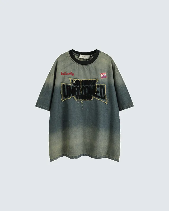 Washed Denim-Look T-Shirt sold by KIIKIO