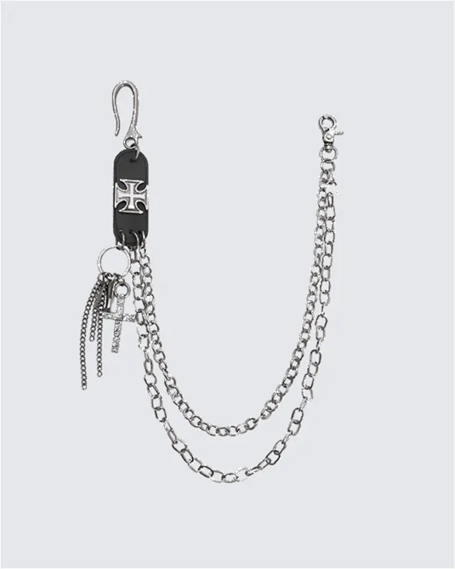 Cross Chain Pant Chain with Keychains - Silver Tone made by KIIKIO