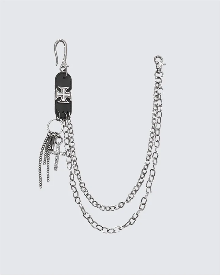 Cross Chain Pant Chain with Keychains - Silver Tone sold by KIIKIO