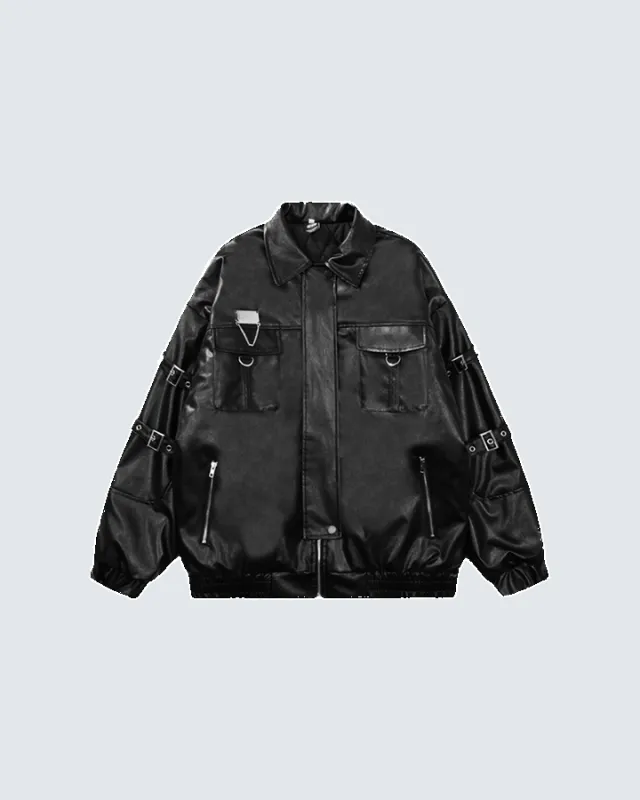 Vintage Lapel Biker Leather Jacket sold by KIIKIO