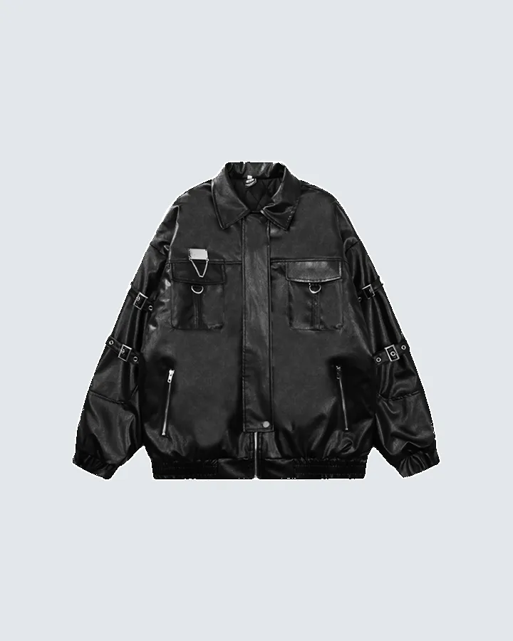 Vintage Lapel Biker Leather Jacket sold by KIIKIO