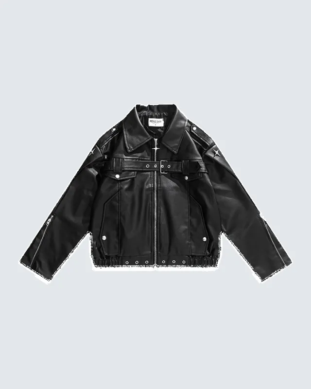 Heavy-Duty Deconstructed Studded Leather Jacket sold by KIIKIO