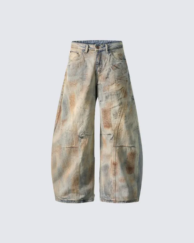 Arc-Cut Distressed Wide-Leg Jeans made by KIIKIO