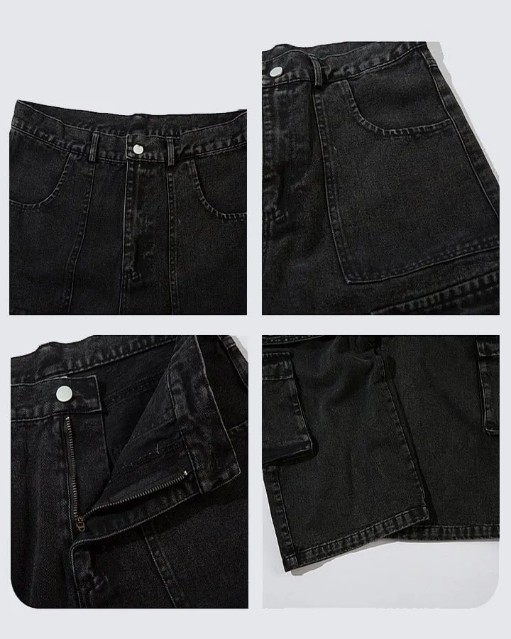 Black Wide-Leg Cargo Pants with Metal Grommets sold by KIIKIO product image thumbnail 3