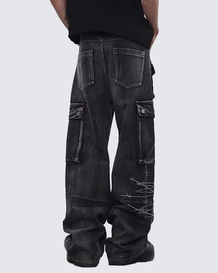 Distressed Black Cargo Pants with Multiple Pockets sold by KIIKIO product image thumbnail 4