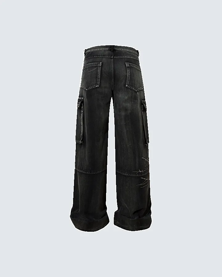 Distressed Black Cargo Pants with Multiple Pockets sold by KIIKIO product image thumbnail 2