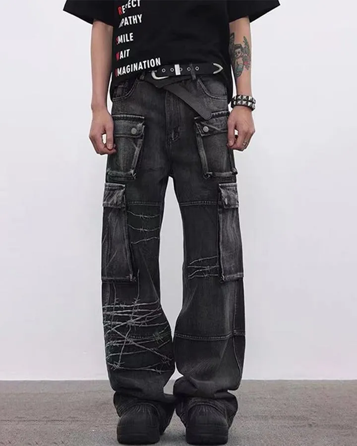 Distressed Black Cargo Pants with Multiple Pockets sold by KIIKIO product image thumbnail 3