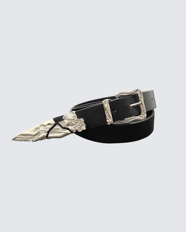 Silver-Embellished Black Eco-Leather Belt made by KIIKIO
