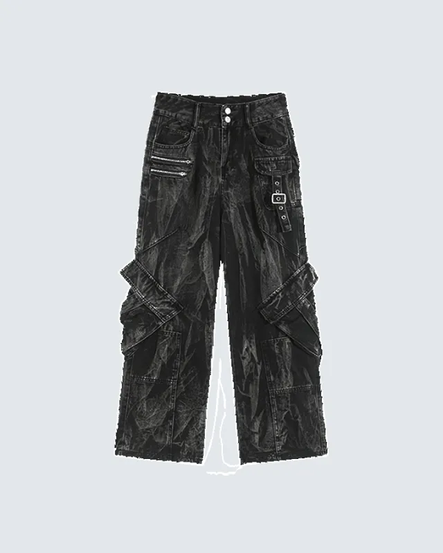 Distressed Black Cargo Pants sold by KIIKIO