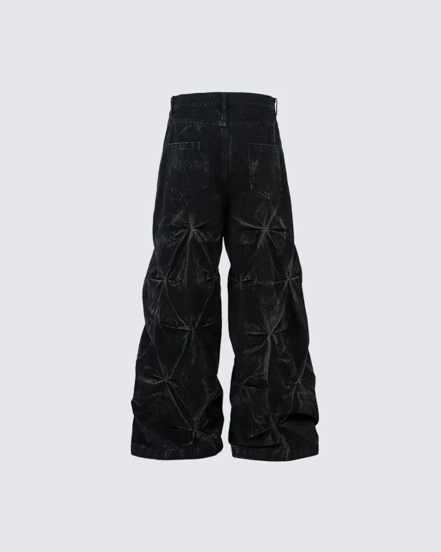 Crinkled Denim Cargo Pants sold by KIIKIO