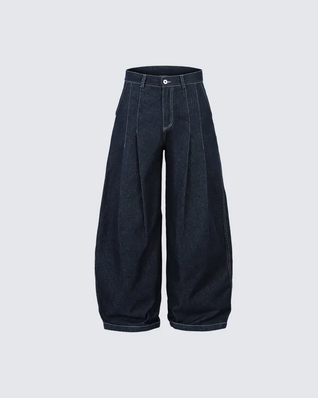 Wide-Leg Pleated Denim Trousers sold by KIIKIO