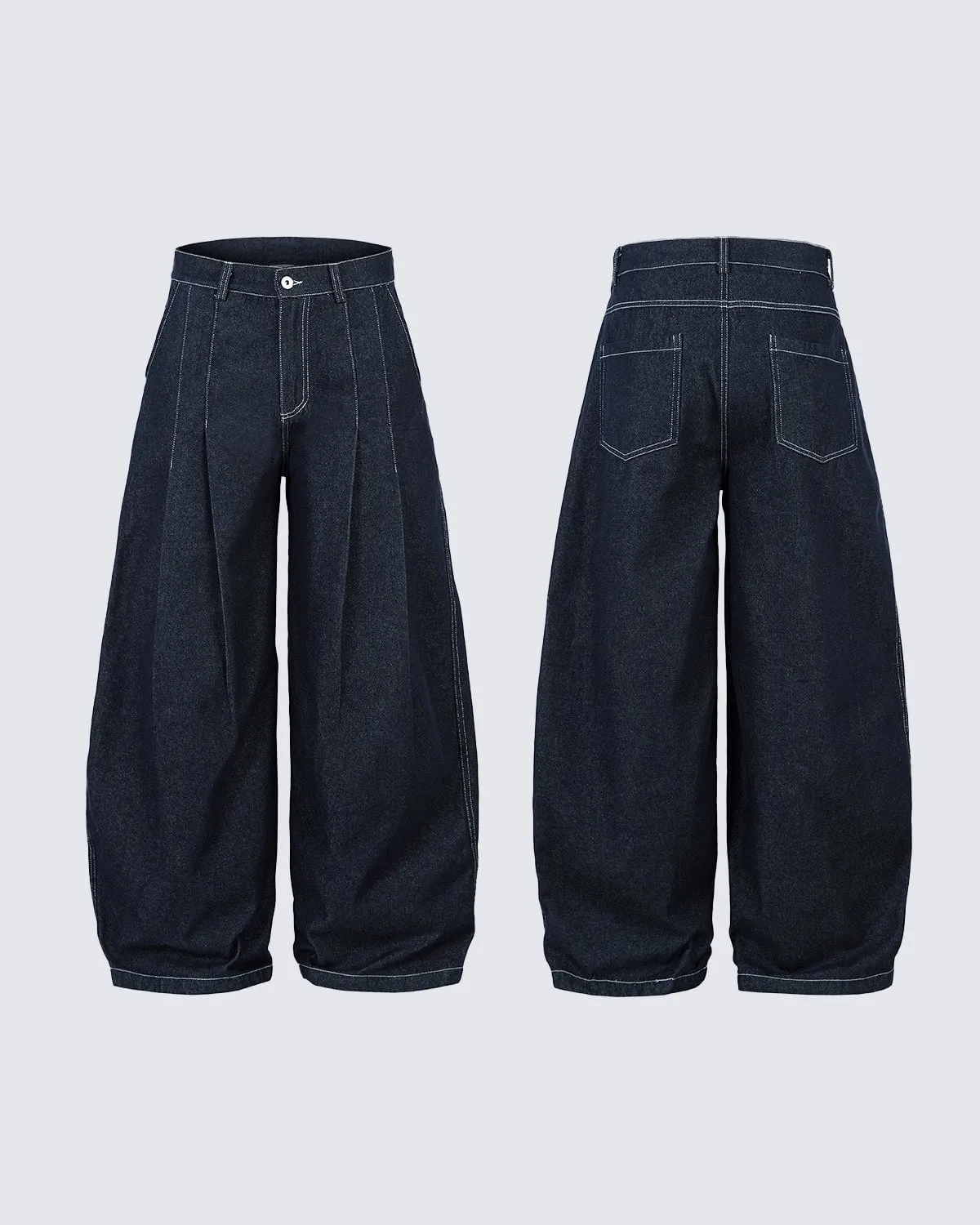 Wide-Leg Pleated Denim Trousers sold by KIIKIO product image thumbnail 2