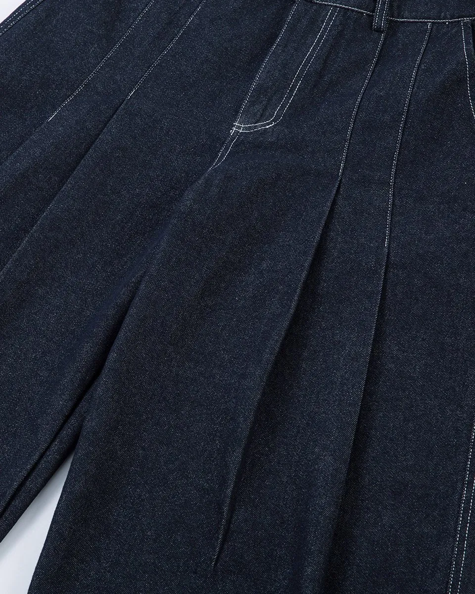 Wide-Leg Pleated Denim Trousers sold by KIIKIO product image thumbnail 3