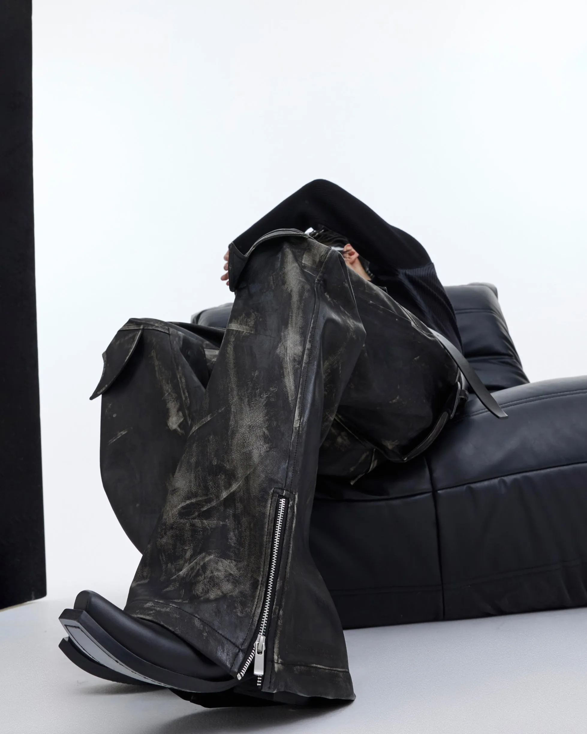 Niche Deconstructed Vintage Heavyweight PU Leather Pants sold by KIIKIO product image thumbnail 5